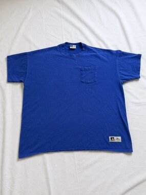 Vintage 90s Russell Athletic Pro Cotton Pocket T-Shirt Blue XXL
